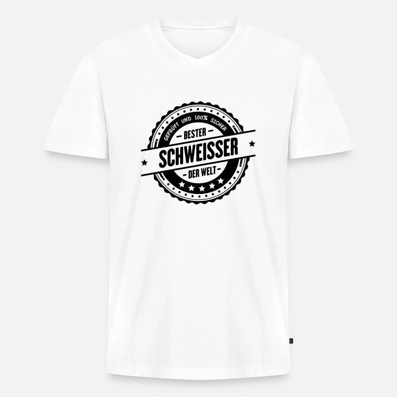 Bester Schweisser - Männer Premium Bio T-Shirt mit V-Ausschnitt - Weiß