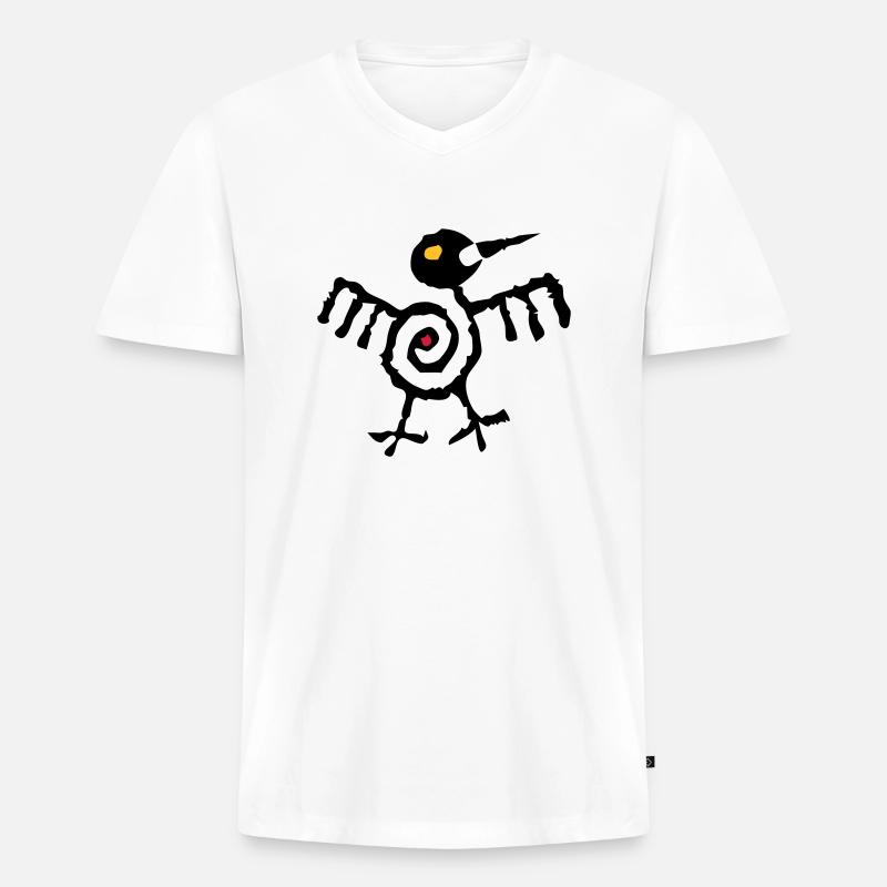Fantasy Bird 01 - 2-farbig - Männer Premium Bio T-Shirt mit V-Ausschnitt - Weiß