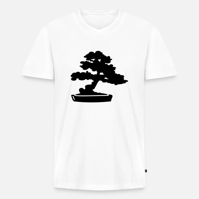 Bonsai Baum - Männer Premium Bio T-Shirt mit V-Ausschnitt - Weiß