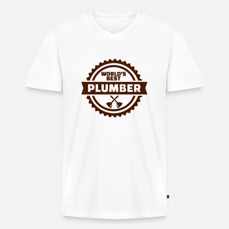 Klempner - Männer Premium Bio T-Shirt mit V-Ausschnitt - Weiß