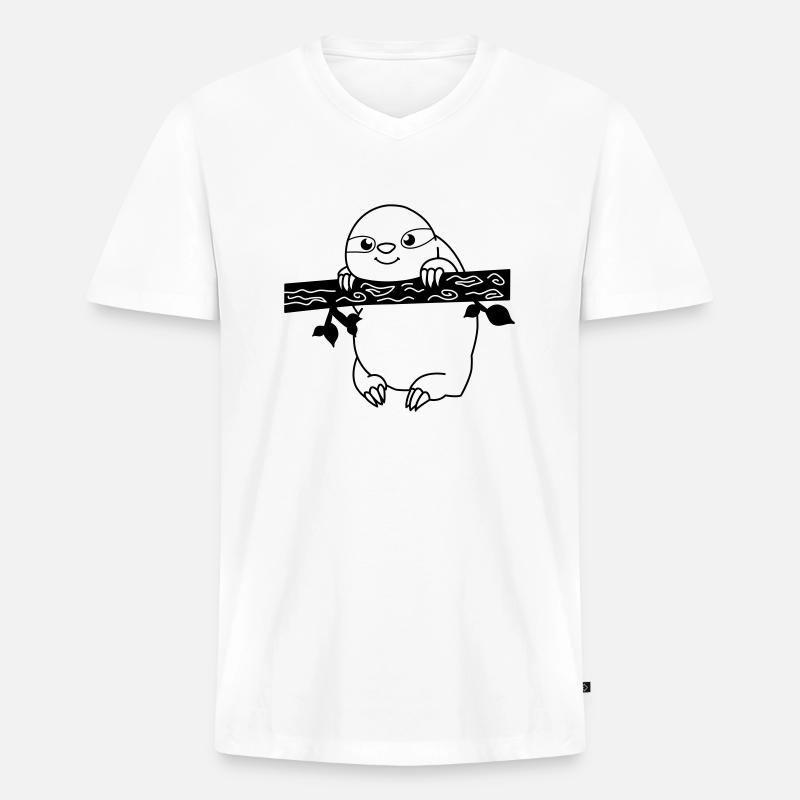 faultier_01 - Männer Premium Bio T-Shirt mit V-Ausschnitt - Weiß