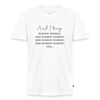 Human Design Generator "Running!" - Männer Premium Bio T-Shirt mit V-Ausschnitt - Weiß - Vorne - Nico (187cm)