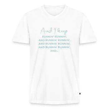 Human Design Generator "Running!" - Männer Premium Bio T-Shirt mit V-Ausschnitt - Weiß - Vorne - Nico (187cm)