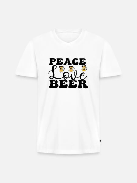 Peace Love Beer - Männer Premium Bio T-Shirt mit V-Ausschnitt - Weiß