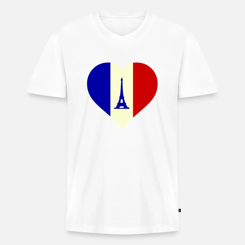 Herz Frankreich - Männer Premium Bio T-Shirt mit V-Ausschnitt - Weiß