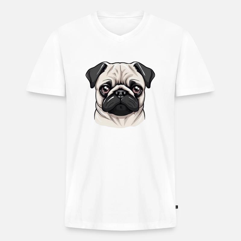 Mops - Männer Premium Bio T-Shirt mit V-Ausschnitt - Weiß