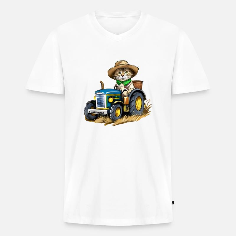 bauer katze - Männer Premium Bio T-Shirt mit V-Ausschnitt - Weiß
