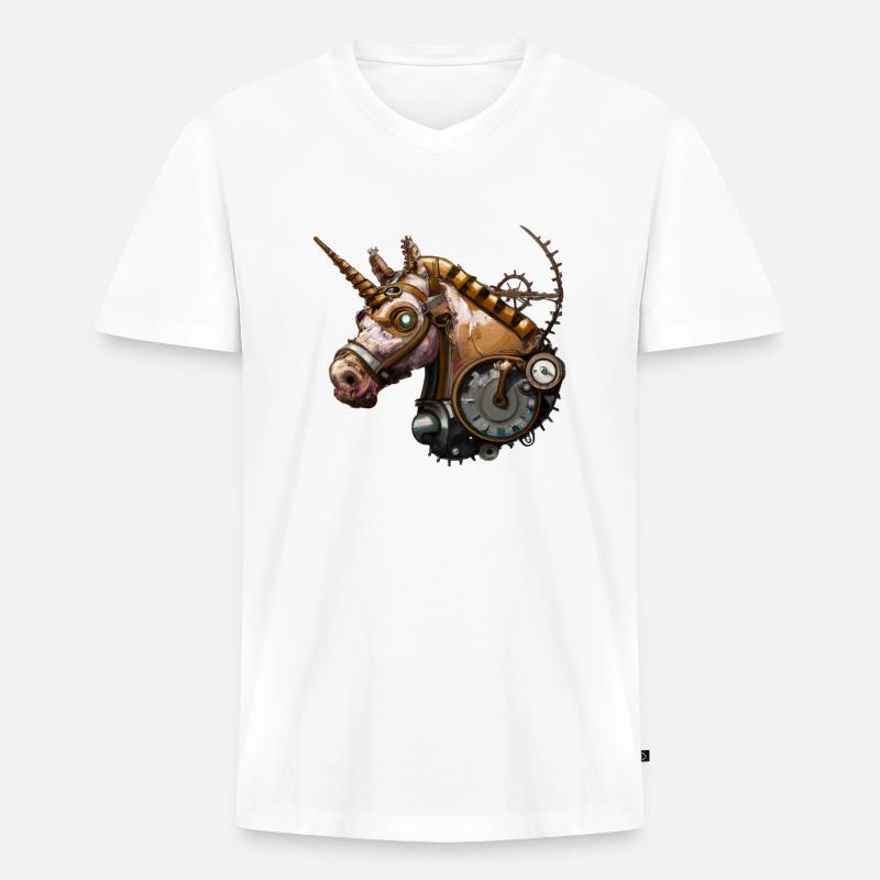 Steampunk Einhorn - Männer Premium Bio T-Shirt mit V-Ausschnitt - Weiß