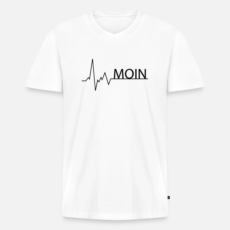 MOIN Herzschlag EKG - Männer Premium Bio T-Shirt mit V-Ausschnitt - Weiß