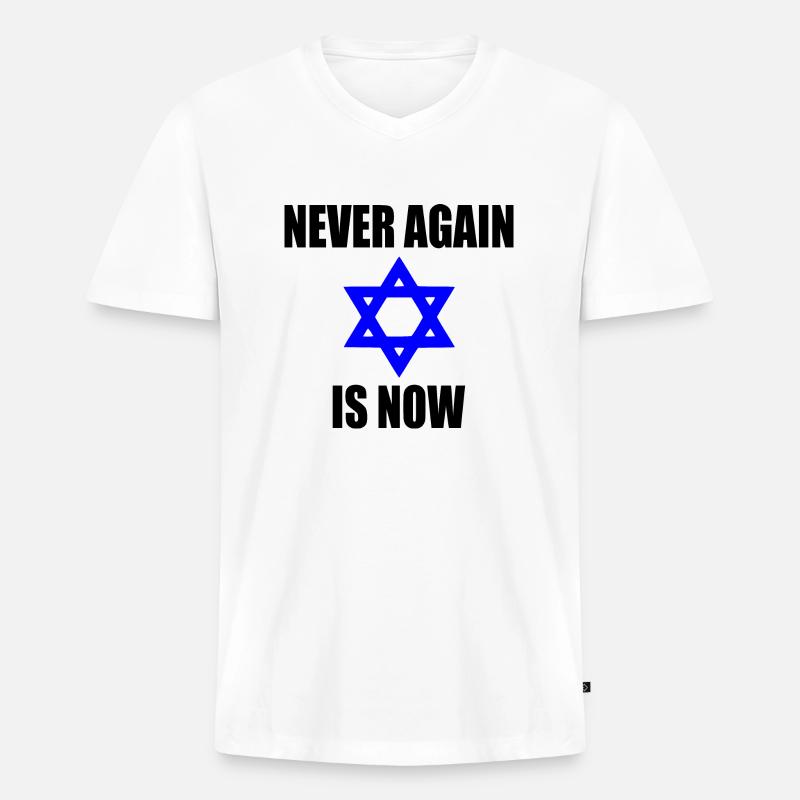 Never again is now - Männer Premium Bio T-Shirt mit V-Ausschnitt - Weiß