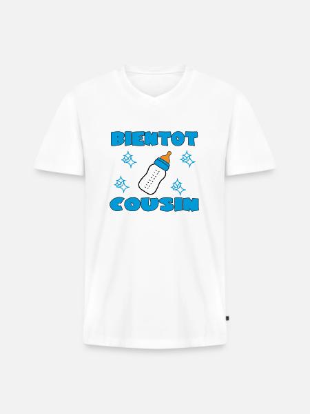 SOON COUSIN - Men's Premium Organic T-shirt with V-neck - white
