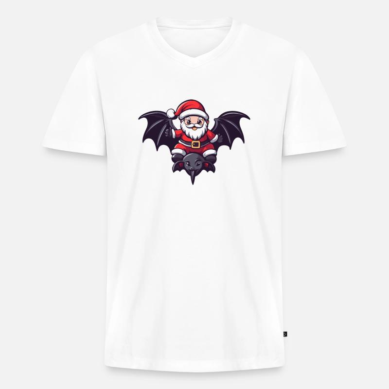 Fledermaus Weihnachtsmann Cartoon - Männer Premium Bio T-Shirt mit V-Ausschnitt - Weiß
