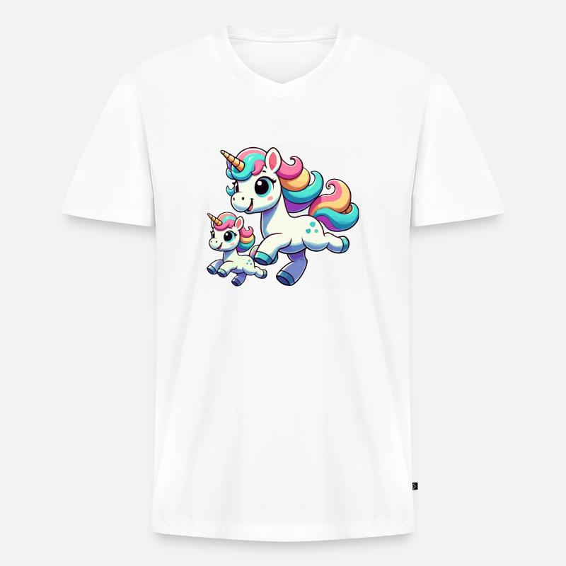 Einhorn-Mutter mit Kind - Männer Premium Bio T-Shirt mit V-Ausschnitt - Weiß
