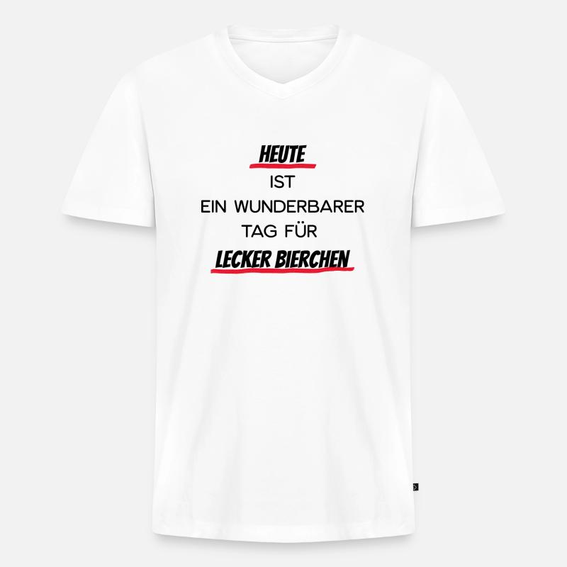 Heute lecker Bierchen - Männer Premium Bio T-Shirt mit V-Ausschnitt - Weiß