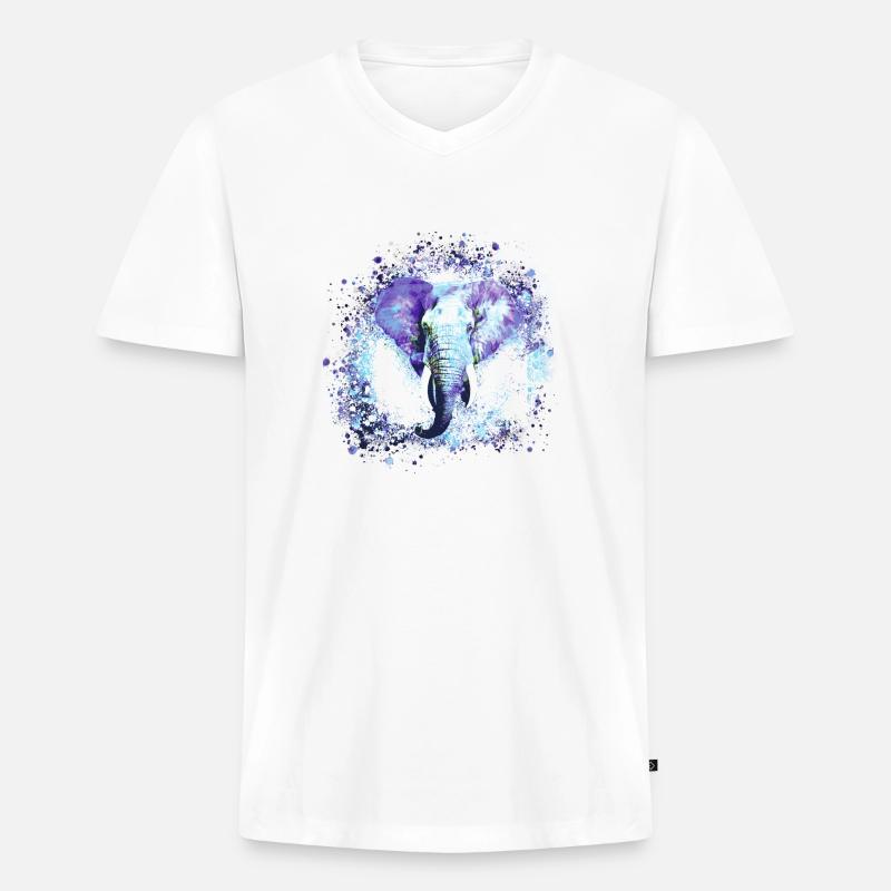 Elefant, Graffiti, Malerei, blau,Wildnis - Männer Premium Bio T-Shirt mit V-Ausschnitt - Weiß