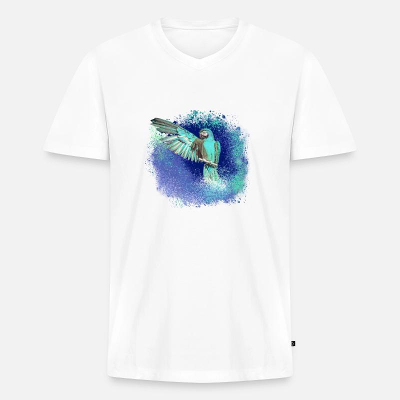 sittich ara,,vogel,graffiti,mint,blau,brush,spray - Männer Premium Bio T-Shirt mit V-Ausschnitt - Weiß
