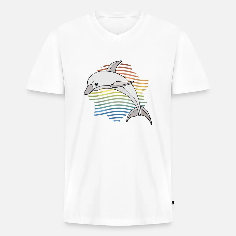 Delfin - Männer Premium Bio T-Shirt mit V-Ausschnitt - Weiß