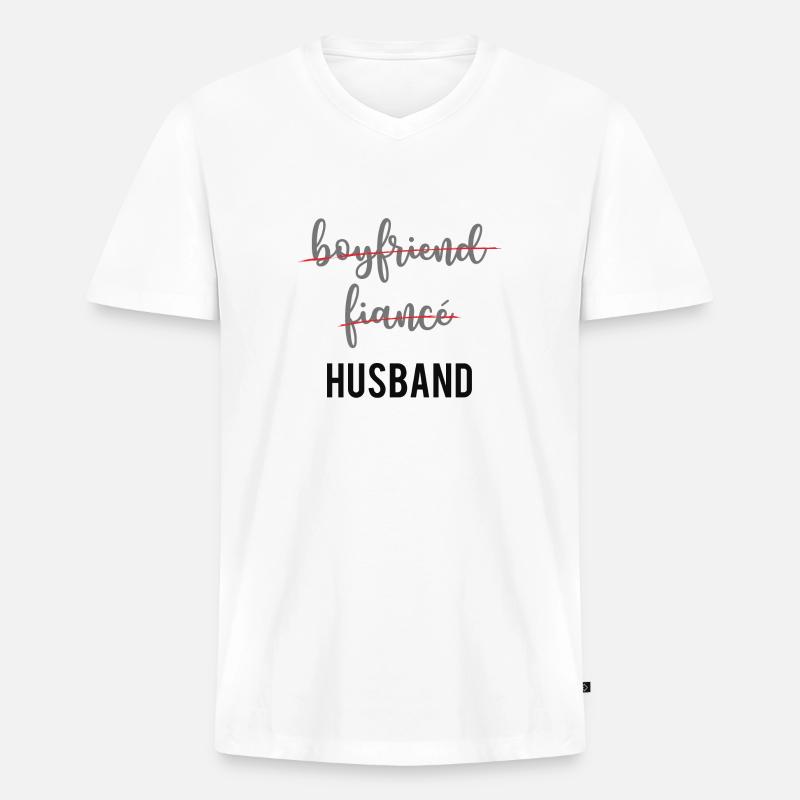 FREUND VERLOBTER EHEMANN - Männer Premium Bio T-Shirt mit V-Ausschnitt - Weiß