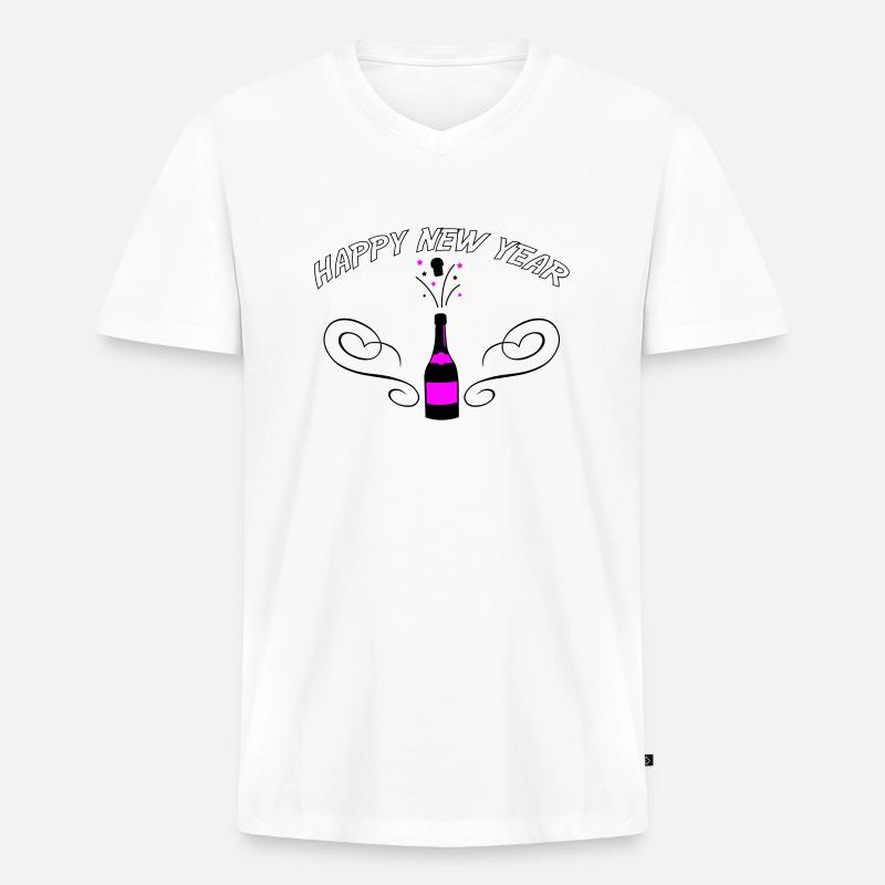 Happy New Year - Männer Premium Bio T-Shirt mit V-Ausschnitt - Weiß