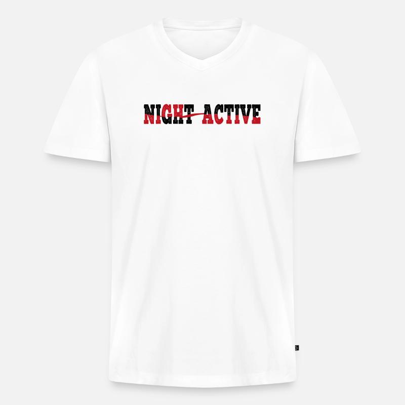 NIGHT ACTIVE T-Shirt Pullover Sweatshirt - Männer Premium Bio T-Shirt mit V-Ausschnitt - Weiß