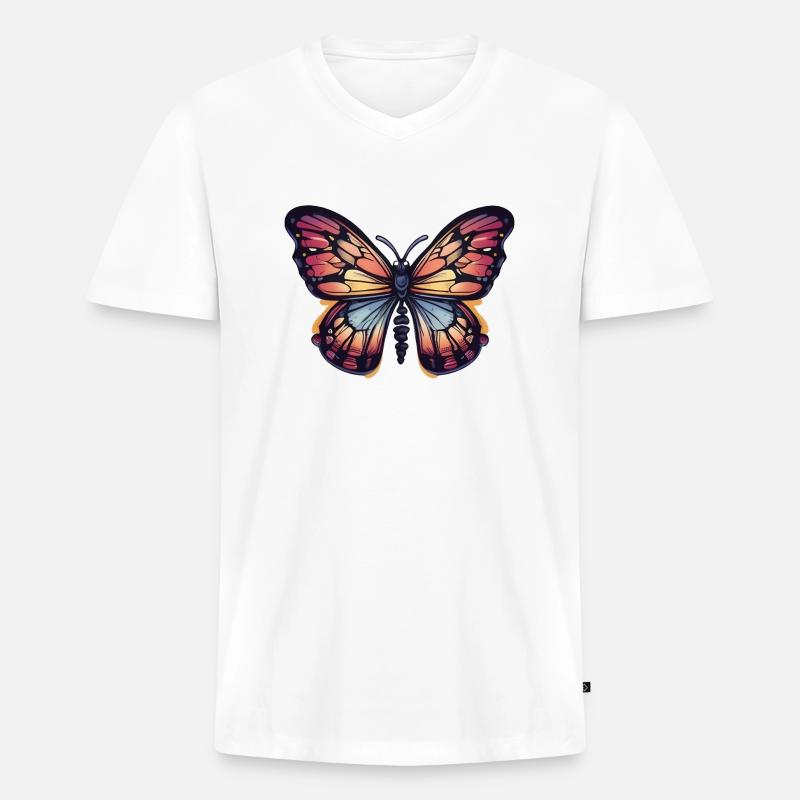 Bunter Schmetterling - Männer Premium Bio T-Shirt mit V-Ausschnitt - Weiß