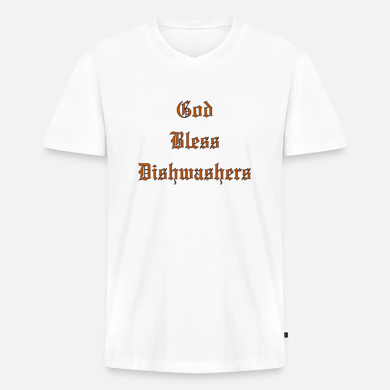 GodBlessDishwashers - Männer Premium Bio T-Shirt mit V-Ausschnitt - Weiß