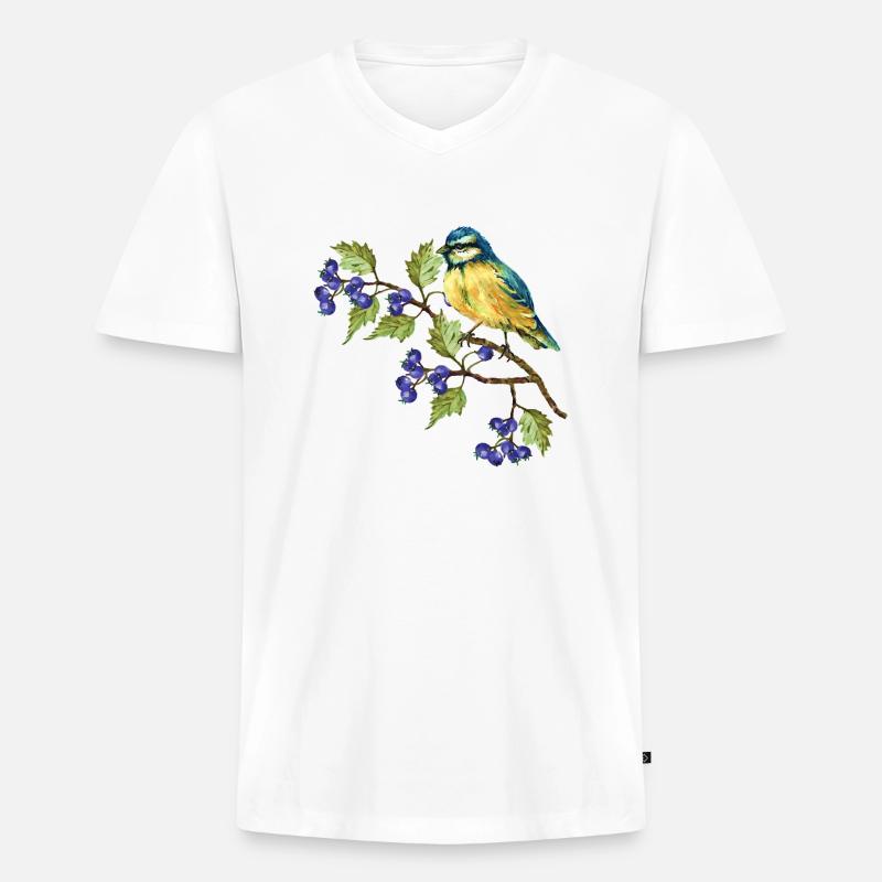 Bunter Vogel - Männer Premium Bio T-Shirt mit V-Ausschnitt - Weiß