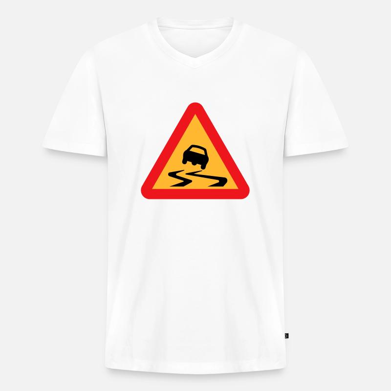 Rutsch-Auto-Warnschild - Männer Premium Bio T-Shirt mit V-Ausschnitt - Weiß