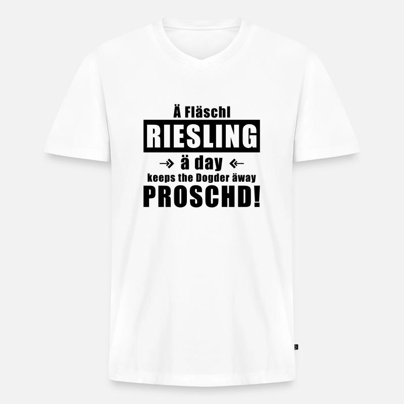 Fläschl Riesling a day! - Männer Premium Bio T-Shirt mit V-Ausschnitt - Weiß