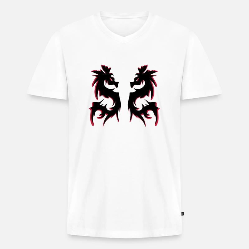 drachen - Männer Premium Bio T-Shirt mit V-Ausschnitt - Weiß