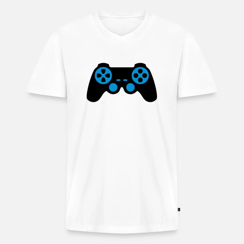 Controller - Männer Premium Bio T-Shirt mit V-Ausschnitt - Weiß