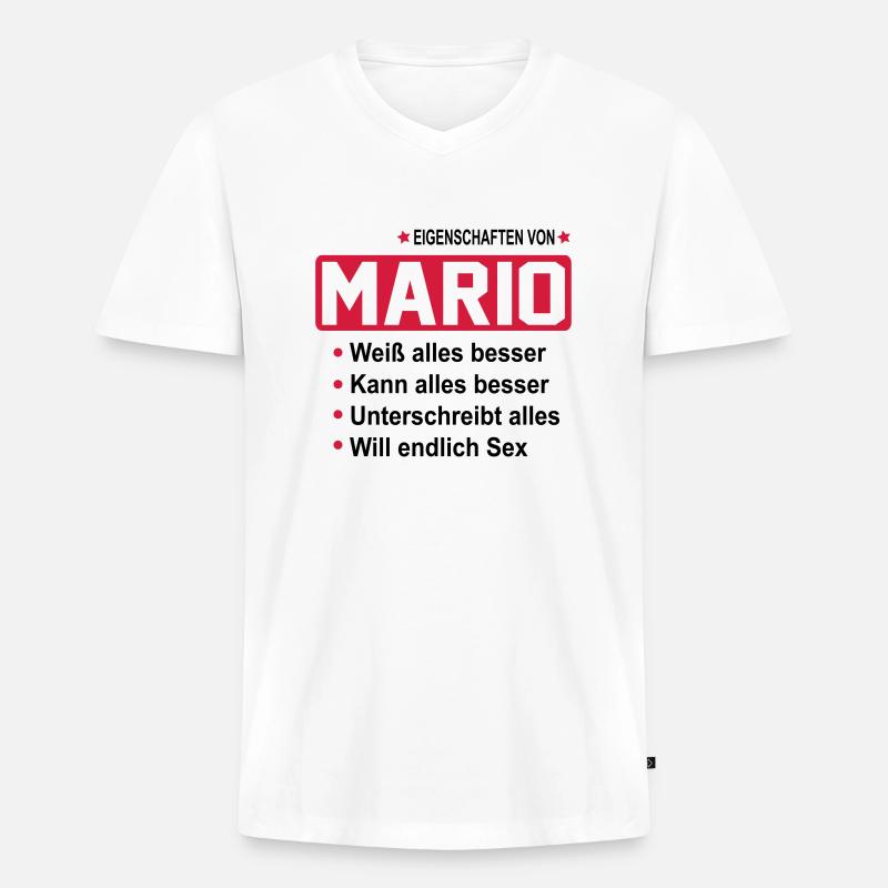 mario - Männer Premium Bio T-Shirt mit V-Ausschnitt - Weiß