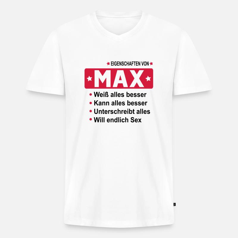 max - Männer Premium Bio T-Shirt mit V-Ausschnitt - Weiß