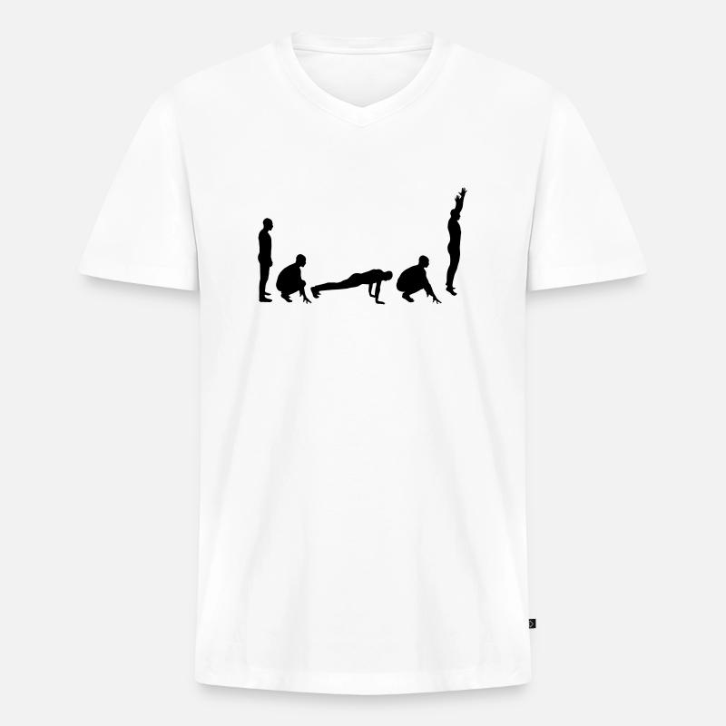 Evolution - Burpee - Männer Premium Bio T-Shirt mit V-Ausschnitt - Weiß