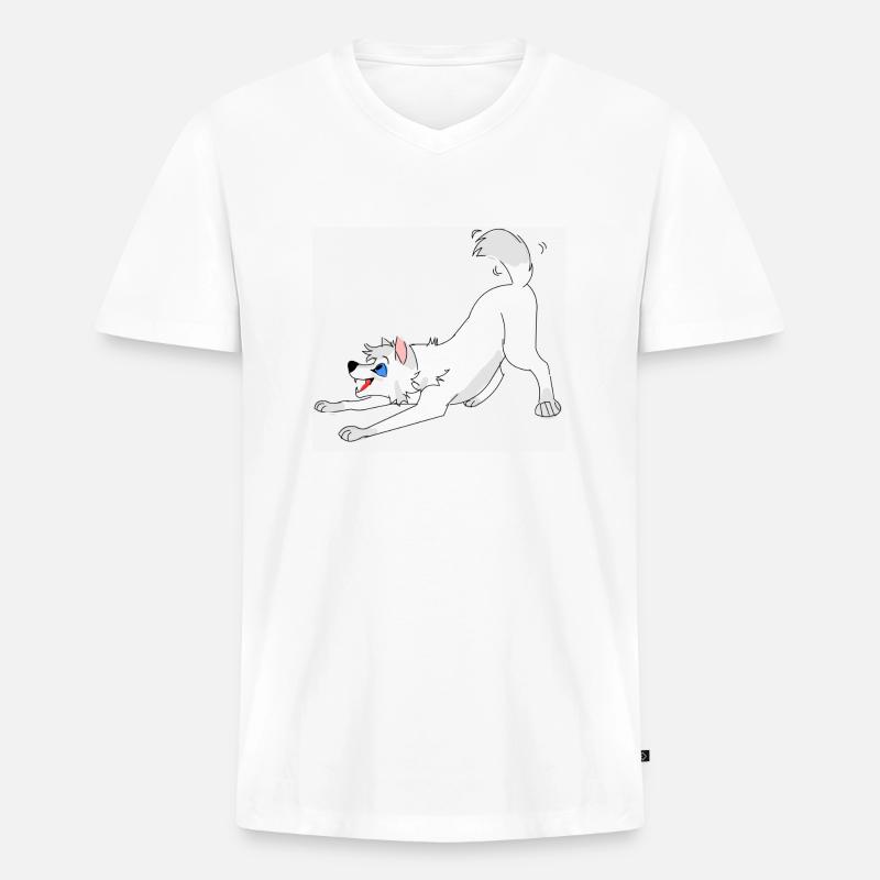 Freuender Wolf - Männer Premium Bio T-Shirt mit V-Ausschnitt - Weiß