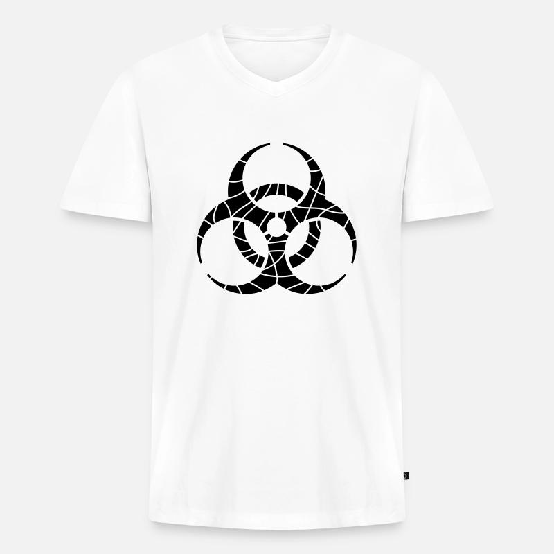 Biohazard Symbol Risse Design - Männer Premium Bio T-Shirt mit V-Ausschnitt - Weiß