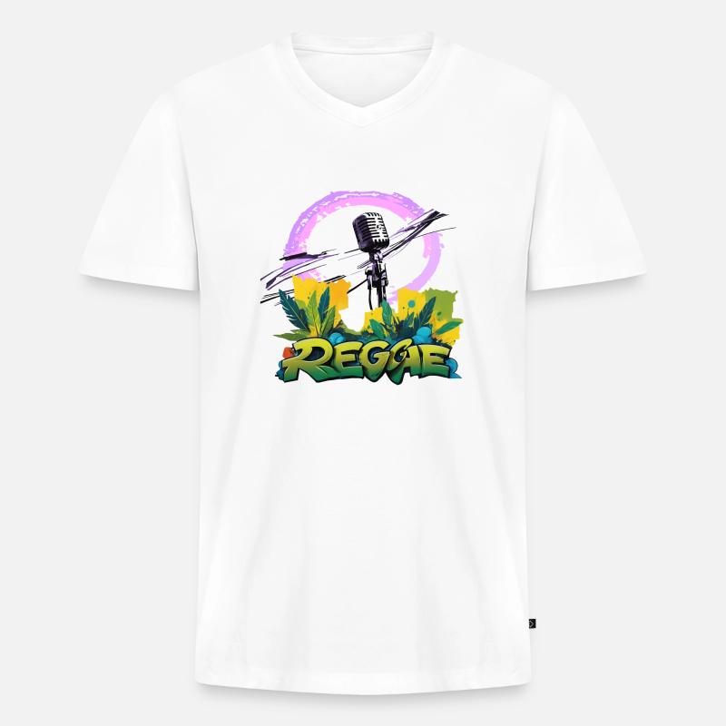 Reggae Mikrofon - Männer Premium Bio T-Shirt mit V-Ausschnitt - Weiß