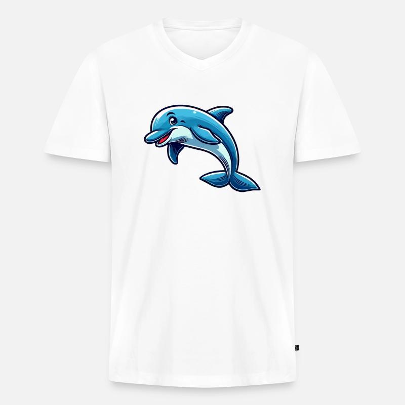 Delfin Delphin Comic - Männer Premium Bio T-Shirt mit V-Ausschnitt - Weiß