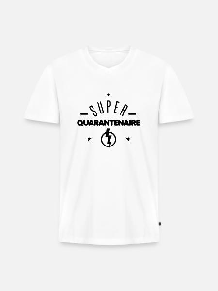 super quarantenaire - T-shirt encolure en V Premium bio Homme - blanc