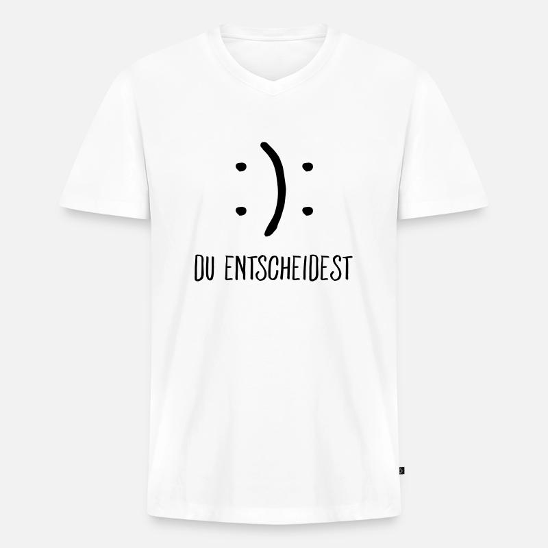 Du Entscheidest (Smiley) - Männer Premium Bio T-Shirt mit V-Ausschnitt - Weiß