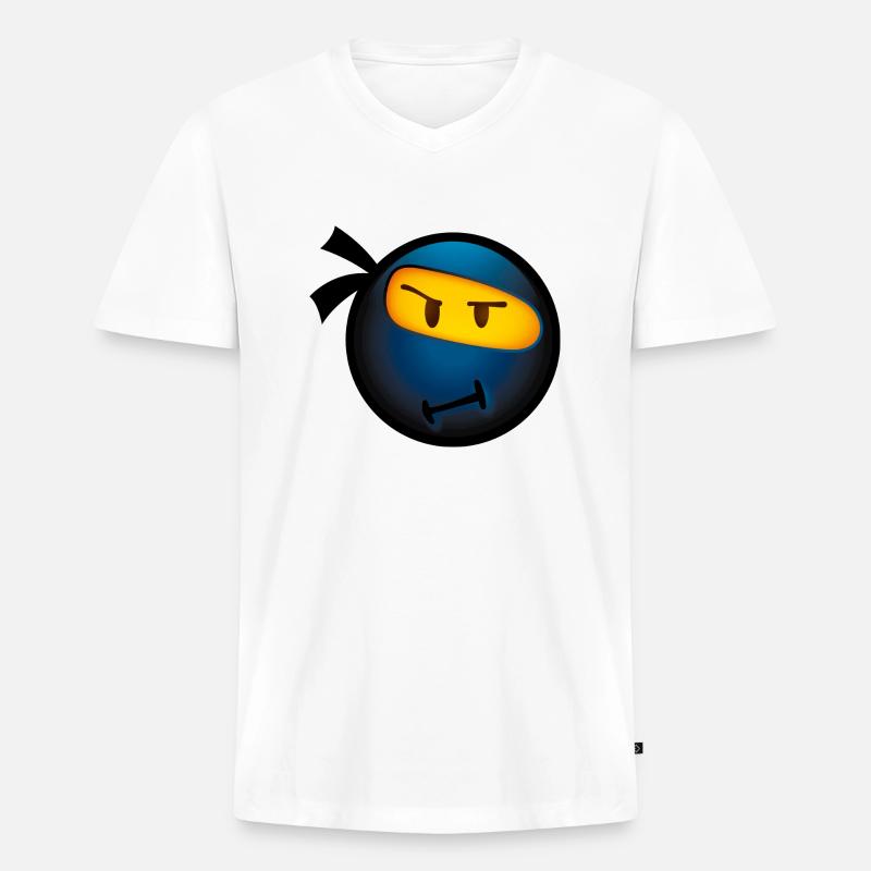 Smiley Glossy Ninja - Männer Premium Bio T-Shirt mit V-Ausschnitt - Weiß
