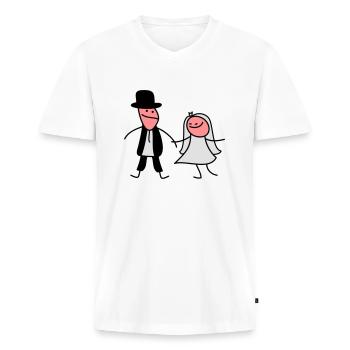 Brautpaar (b) - Männer Premium Bio T-Shirt mit V-Ausschnitt - Weiß - Vorne - Nico (187cm)