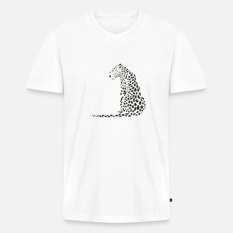 Leopard - Männer Premium Bio T-Shirt mit V-Ausschnitt - Weiß