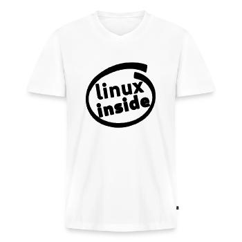 LINUX INSIDE TUX PROGRAMMIERER LOGO NERD GESCHENK - Männer Premium Bio T-Shirt mit V-Ausschnitt - Weiß - Vorne - Nico (187cm)