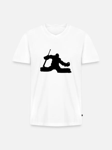 Ishockeyspiller målmand, målmand. Ishockey - Premium økologisk T-shirt med V-hals til mænd - hvid
