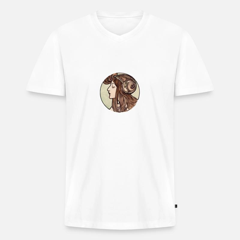 Alphonse Maria Mucha Glasmalerei # 3 - Männer Premium Bio T-Shirt mit V-Ausschnitt - Weiß