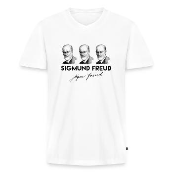 Freud, Sigmund Freud, Freud Porträt, Freud signat - Männer Premium Bio T-Shirt mit V-Ausschnitt - Weiß - Vorne - Nico (187cm)