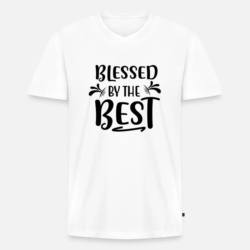 Gesegnet von den Besten - Männer Premium Bio T-Shirt mit V-Ausschnitt - Weiß