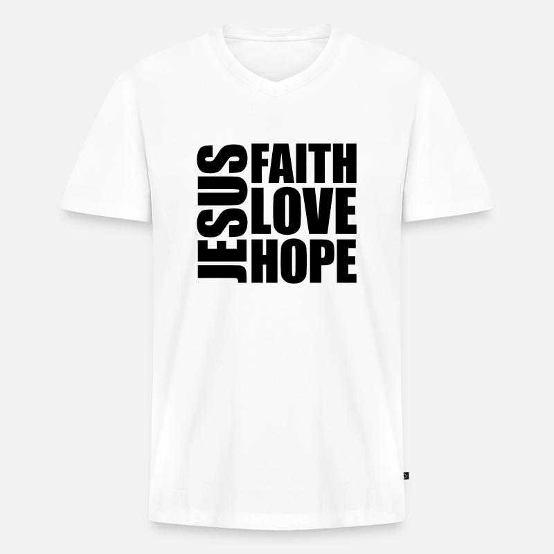 Jesus Faith Love - Männer Premium Bio T-Shirt mit V-Ausschnitt - Weiß