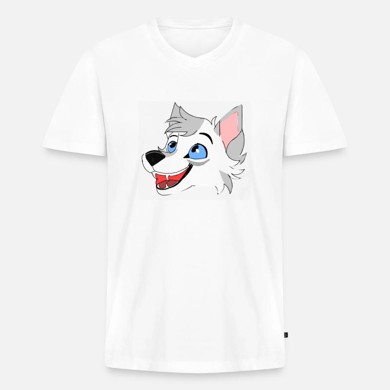 Lächelnder Wolf - Männer Premium Bio T-Shirt mit V-Ausschnitt - Weiß